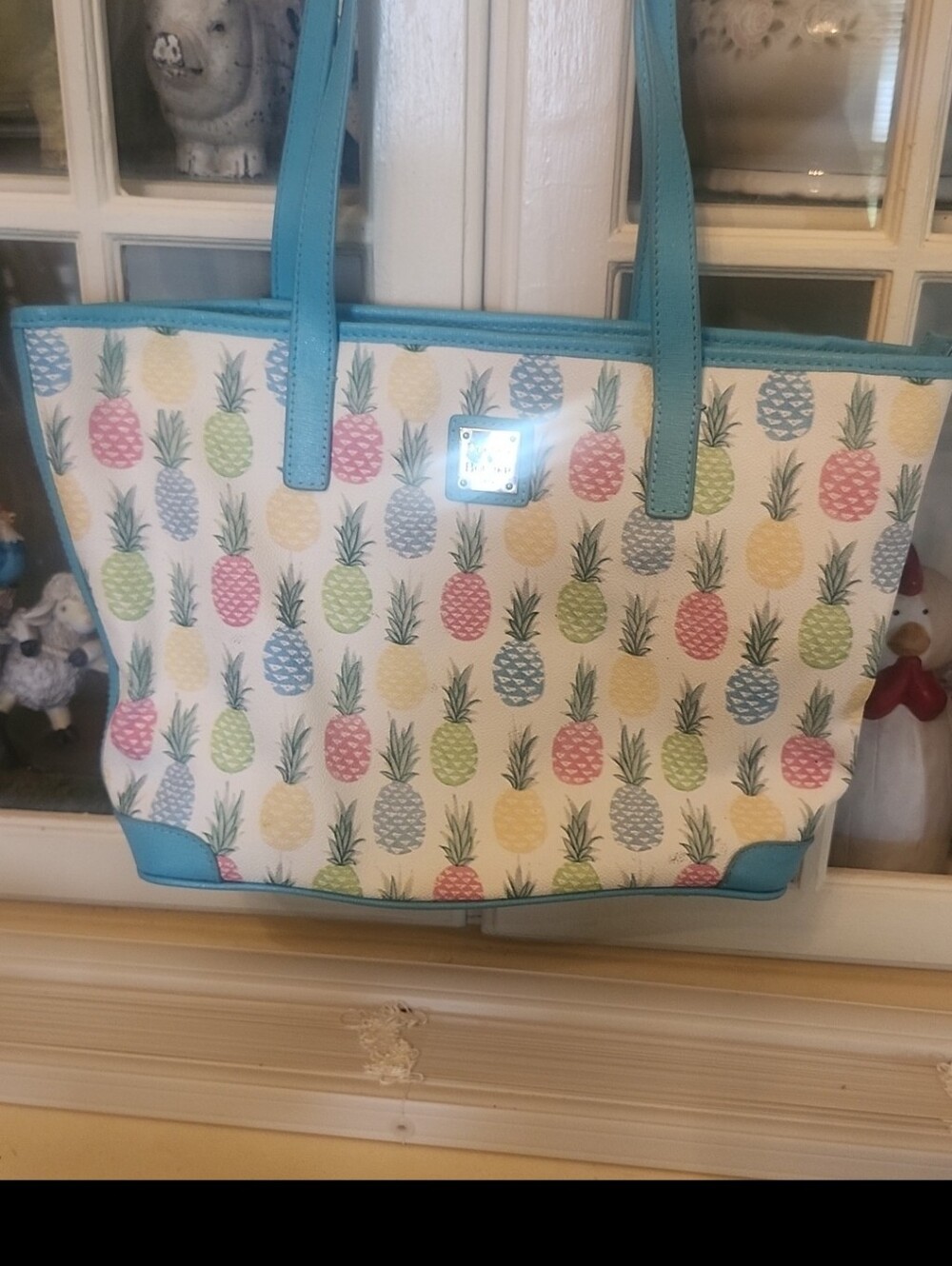 DOONEY & BOURKE Blue Trim Pineapple Print Tote Bag
